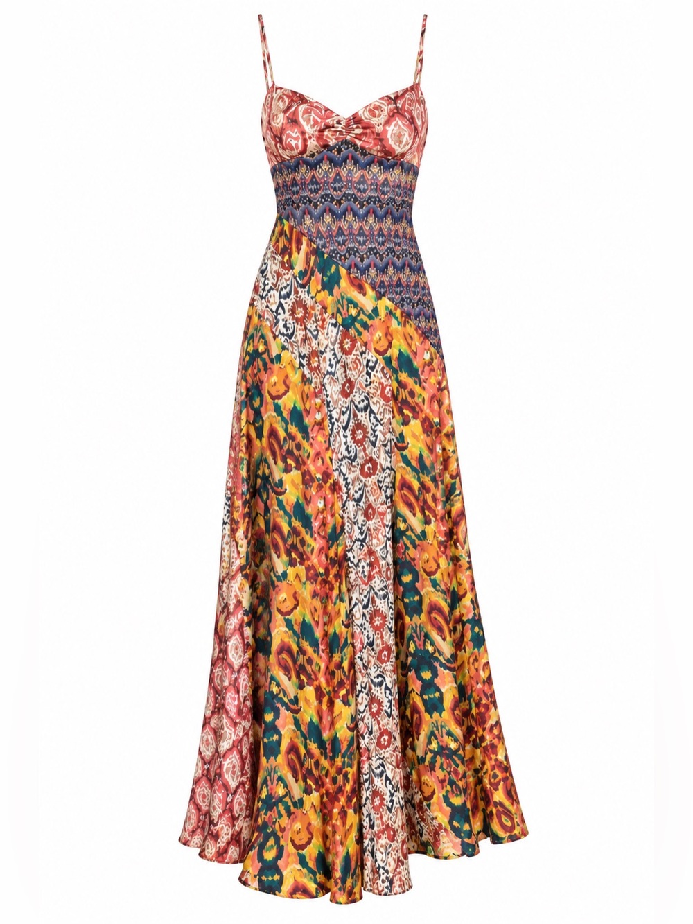 Free People Holiday Hero Patchwork Satin Maxi Dress Size 10